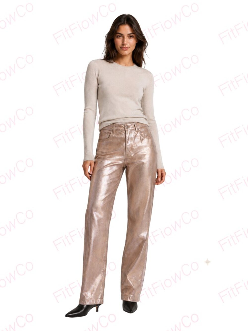 GUESS Ambra Metallic Rose Gold Faux Leather Pants S NWT